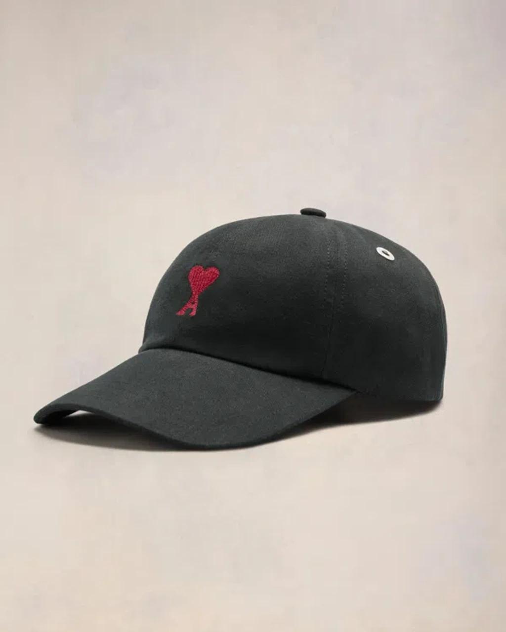 AMI ALEXANDRE MATTIUSSI Ami Paris Black And Red Cotton Ami Paris De Coeur Baseball Cap Product Image