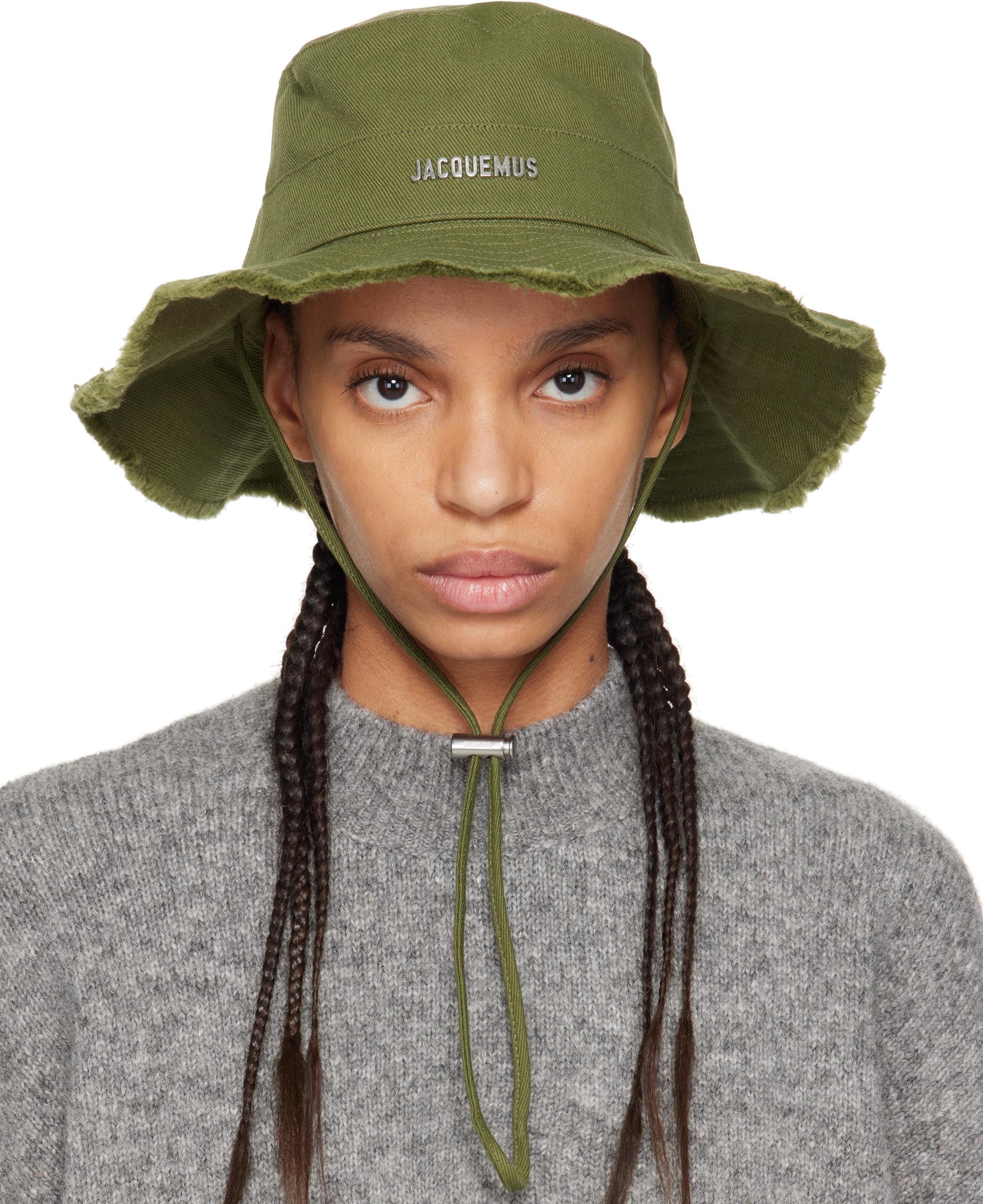 JACQUEMUS Mens Khaki Le Bob Artichaut Logo-plaque Cotton Bucket Hat Product Image