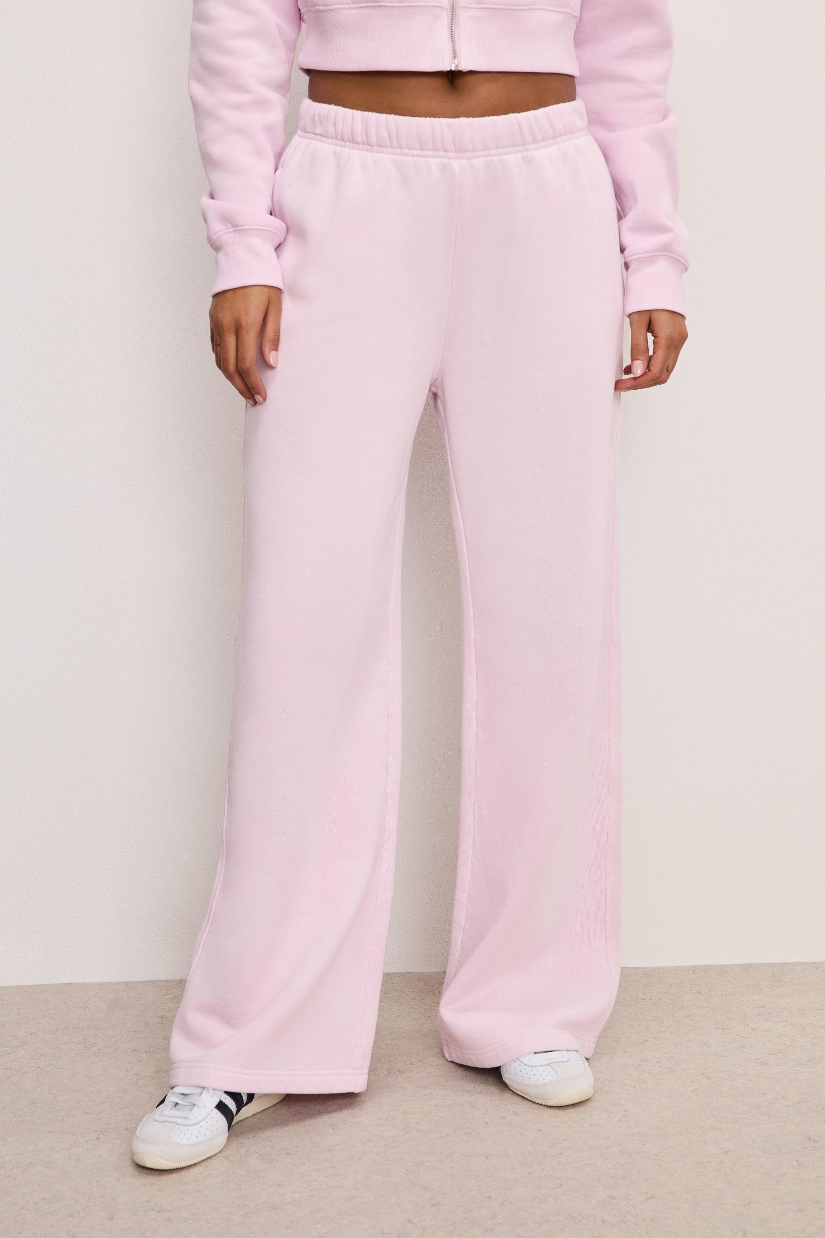 BRUSHED FLEECE WIDE LEG SWEATPANTS | WASHED COTTON CANDY PINK001 Product Image