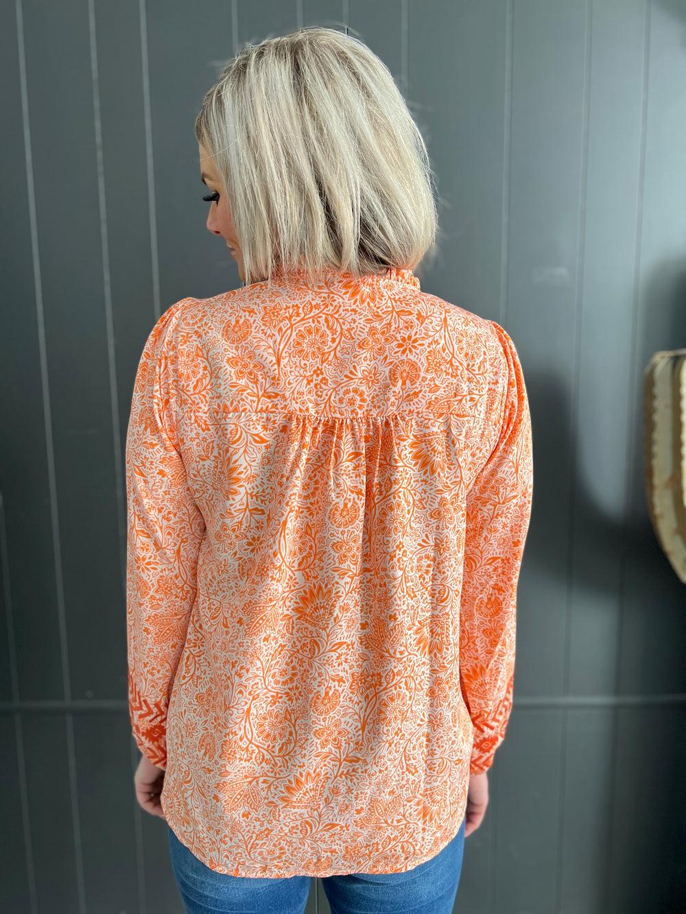 Orange Floral Embroidered Top Product Image