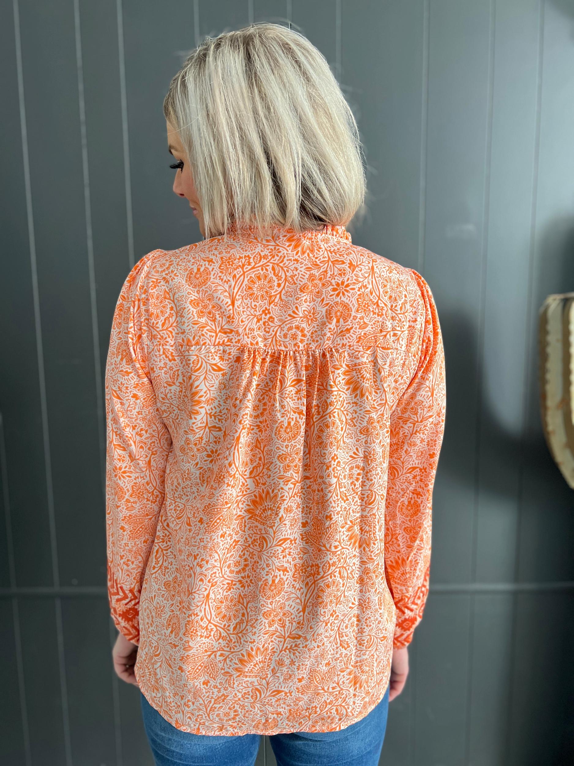 Orange Floral Embroidered Top Product Image