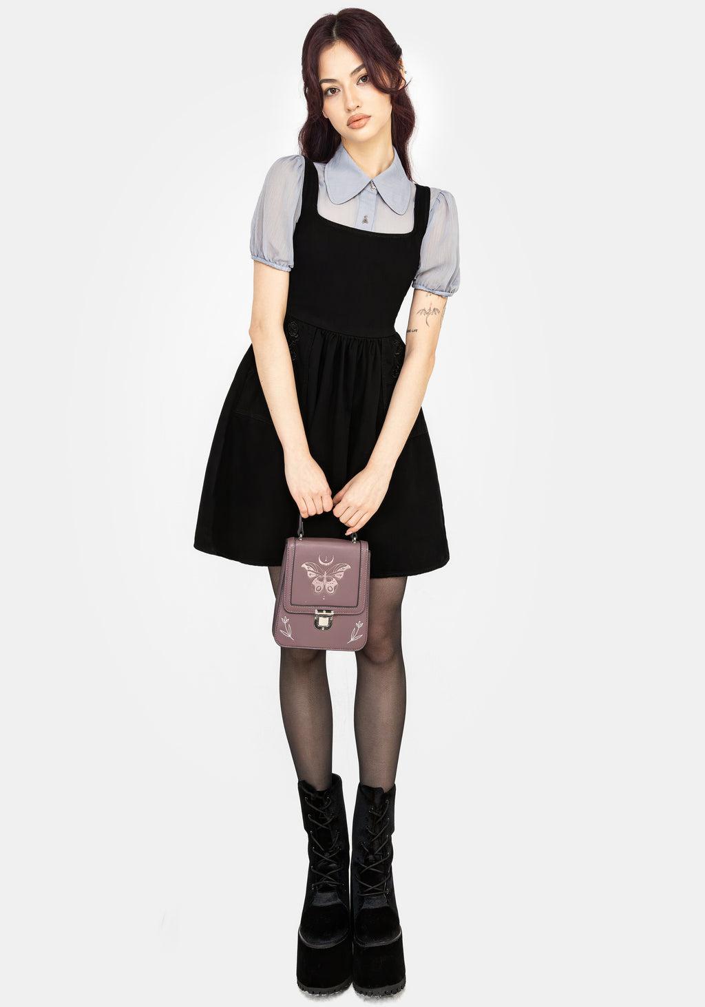 Deadhead Rose Embroidered Denim Mini Smock Dress Product Image