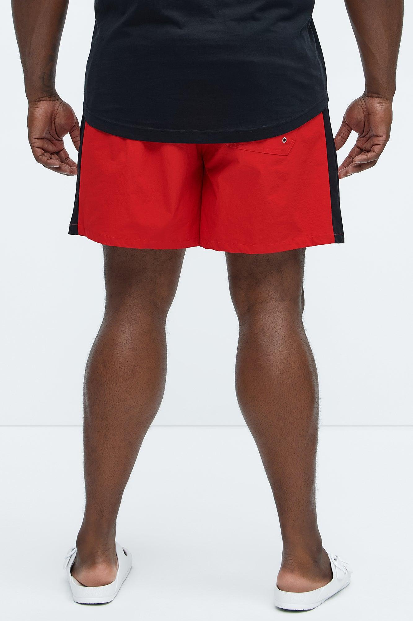 Contrast On The Side Swim Mid Trunk - Red/combo Product Image