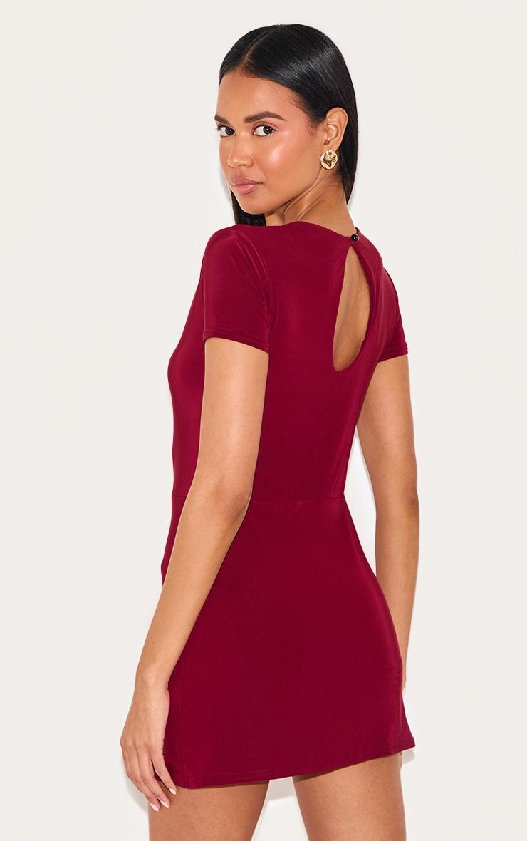 Burgundy Double Layer Cap Sleeve Slinky Skort Romper Product Image
