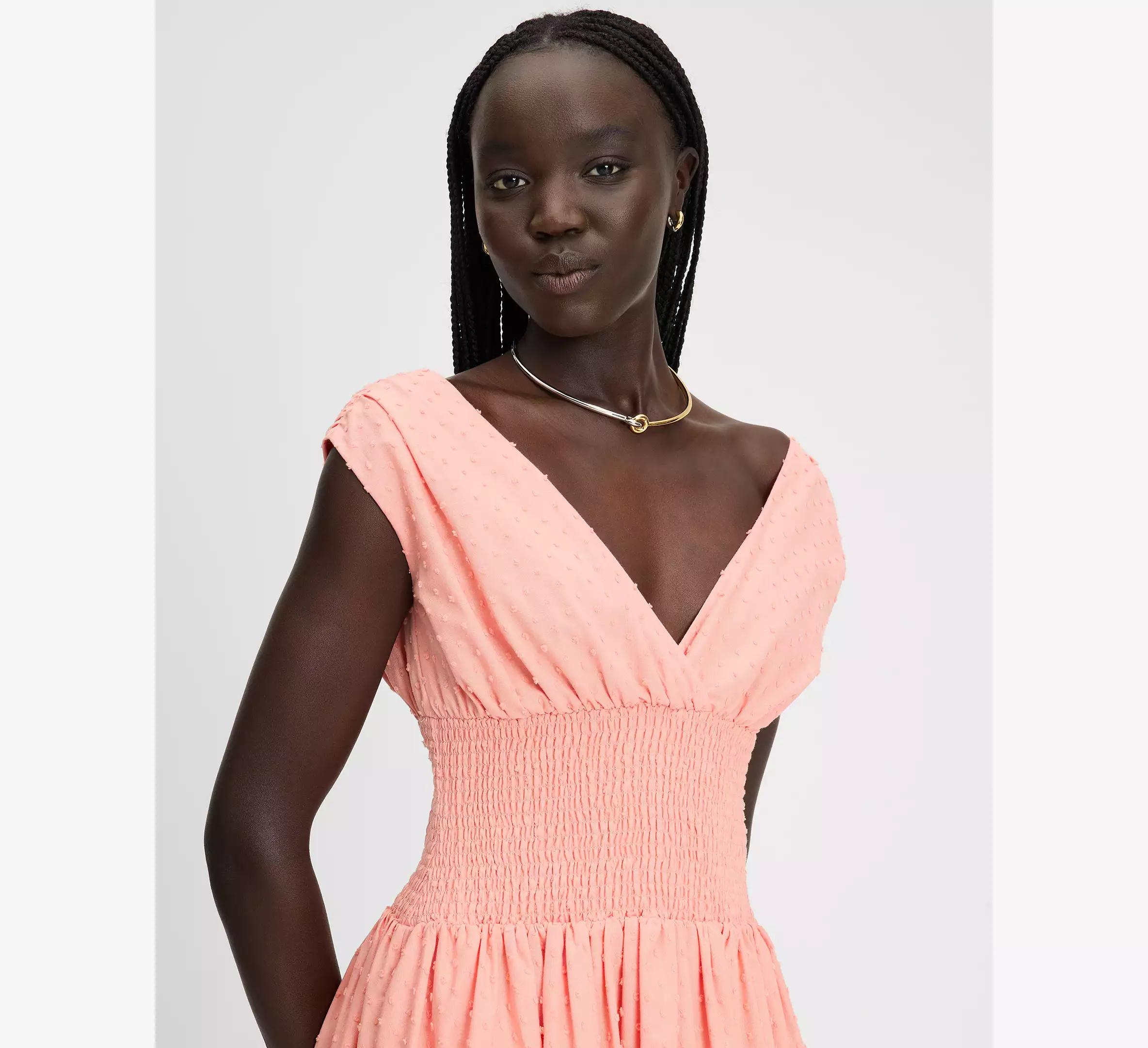 Swiss Dot Smocked Midi Dress Product Image