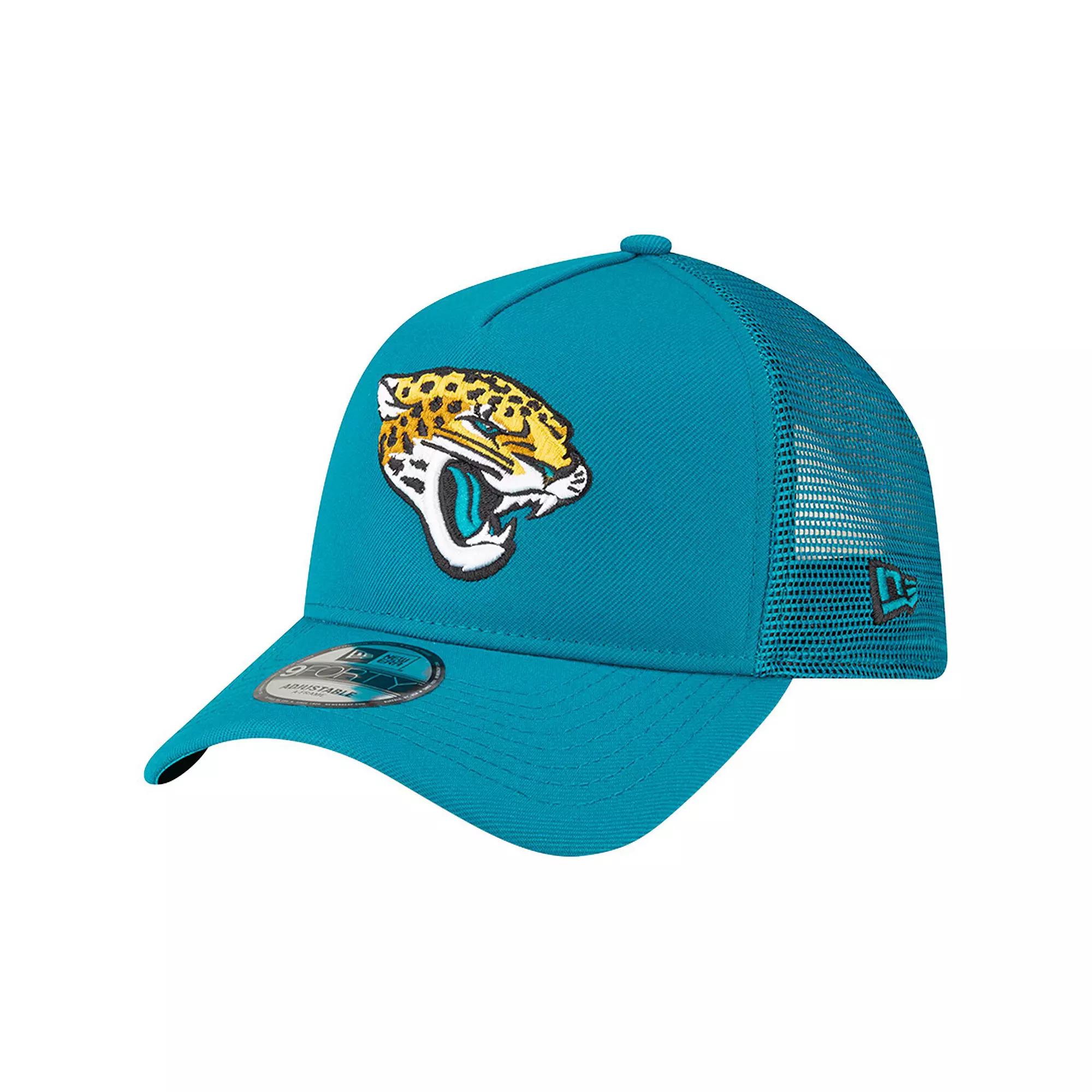 Men's New Era Teal Jacksonville Jaguars A-Frame Trucker 9FORTY Adjustable Hat, Blue Product Image