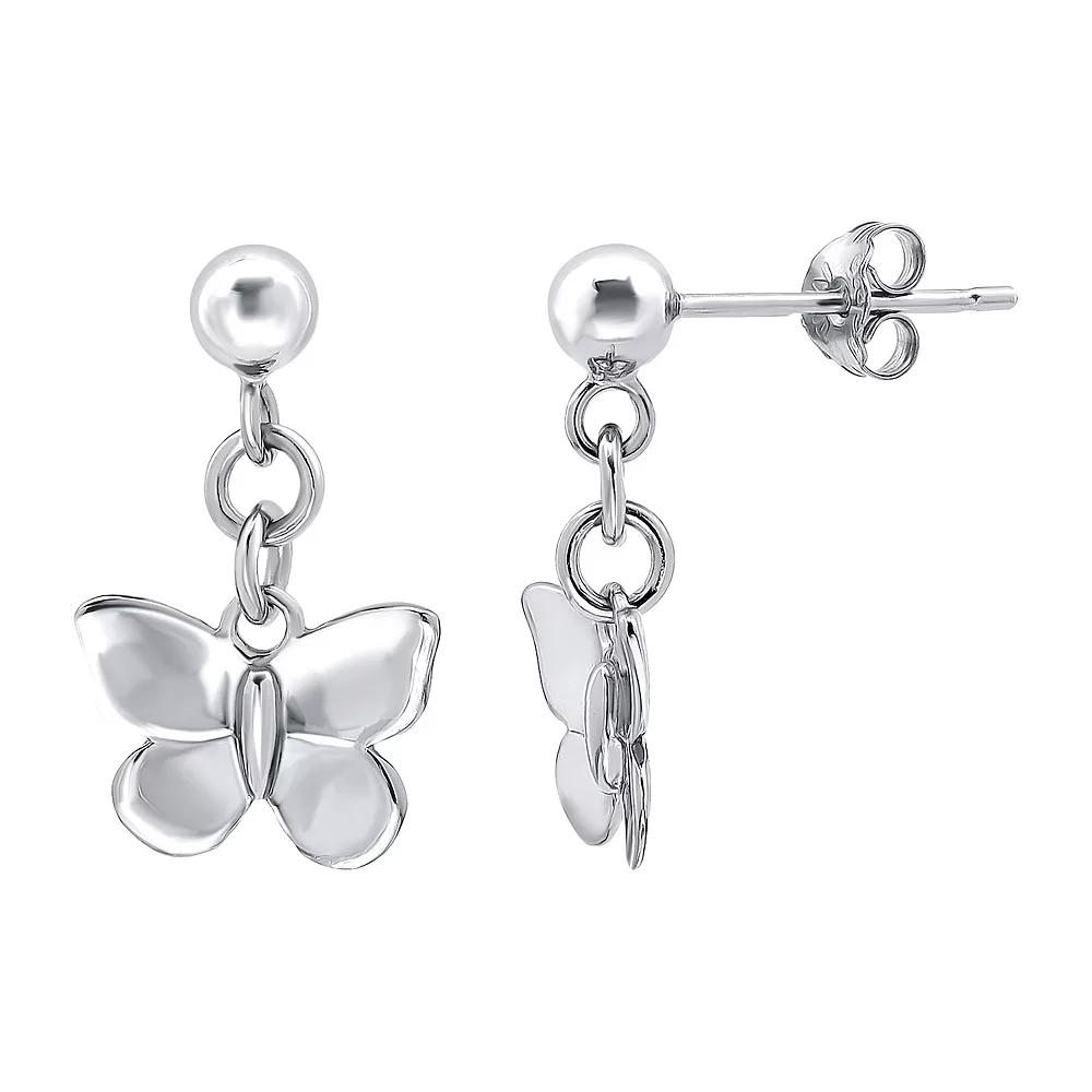Aleure Precioso Sterling Silver Butterfly Drop Earrings, Women's, Silver Tone Product Image