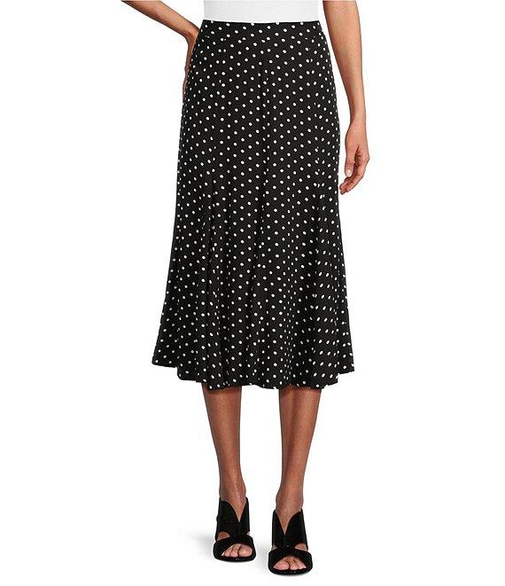 I.N. Studio Woven Dot Print Pull-On Godet Midi Skirt Product Image