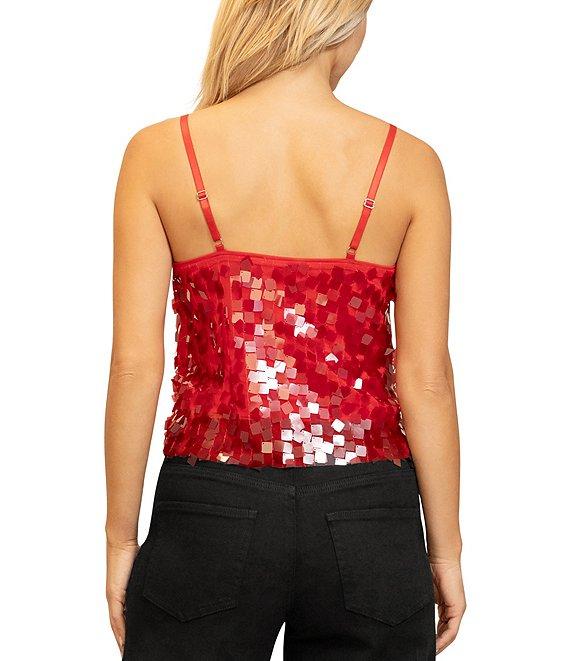 Stevie by Steve Madden Square Neck Spaghetti Strap Sequin Paillette Cami Top Product Image