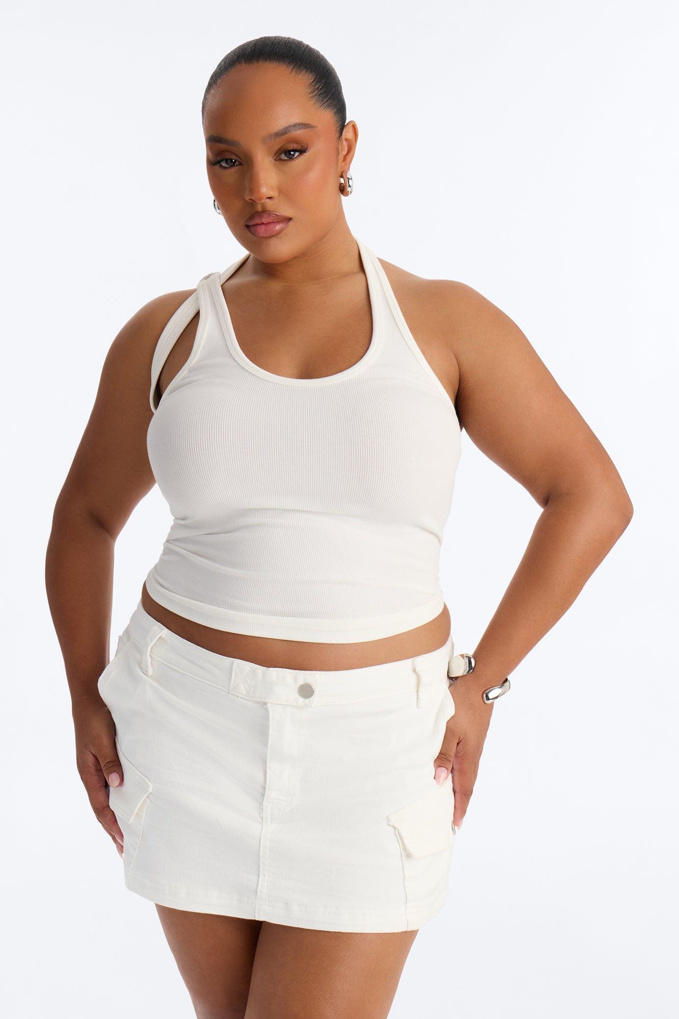 City Streets Ribbed Layered Off Shoulder Halter Top - White Female Product Image