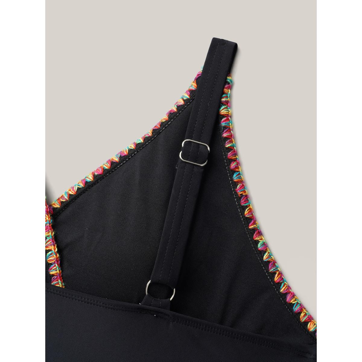 Plus Size Embroidered Pleated Webbed One-Piece Swimsuit Women's Swimwear Black Beach Woven ribbon&lace trim Curve Bathing Suits High stretch One Pieces BloomChic 18-20/2X Product Image