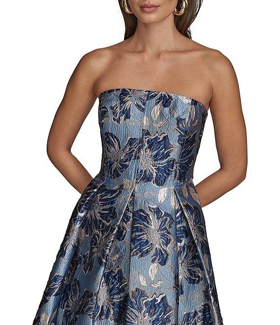 Donna Karan Strapless Jaquard Floral Print A-Line Midi Dress Product Image