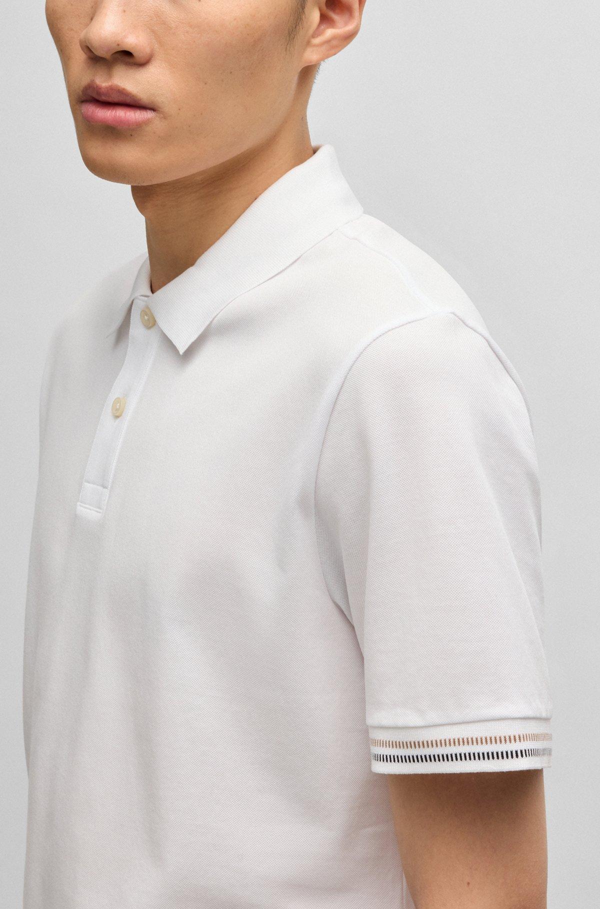 Mercerized-cotton regular-fit polo shirt with stripe trims Product Image