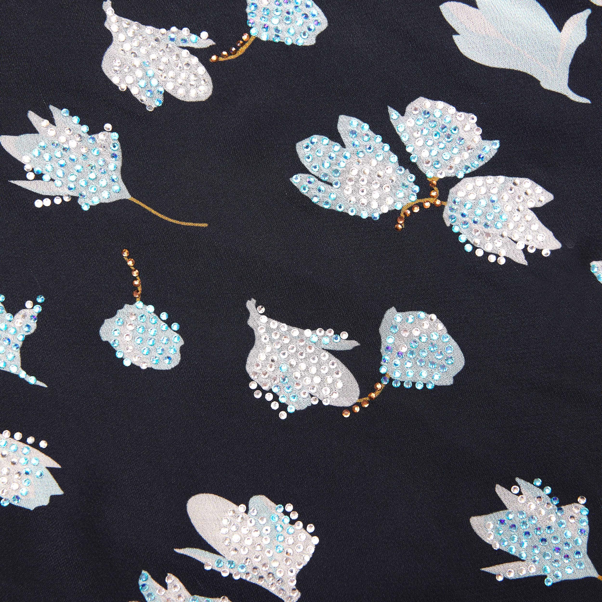 Navy Floral Rhinestone Midi Dress Product Image