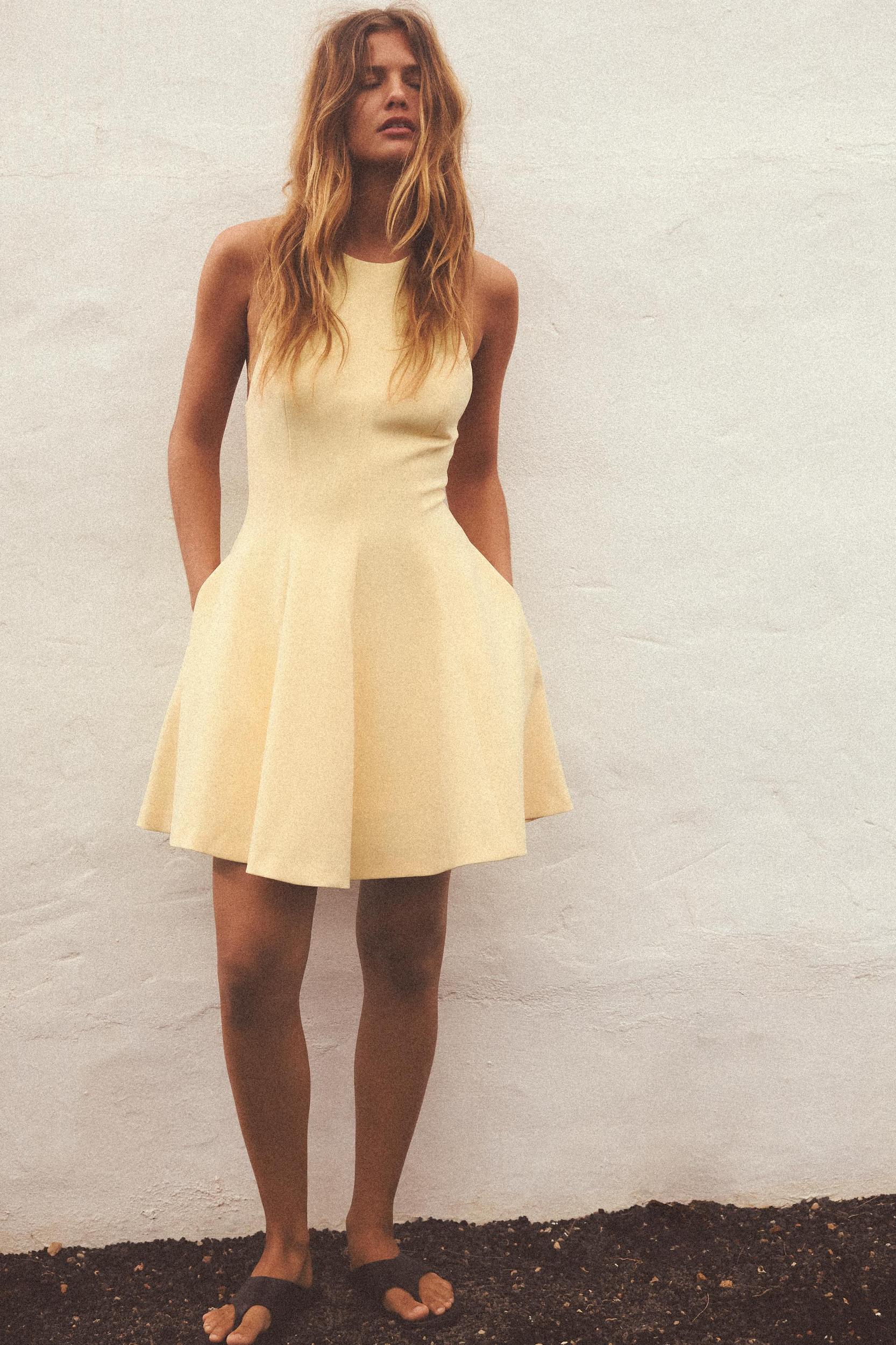 SHORT HALTER GODET DRESS Product Image