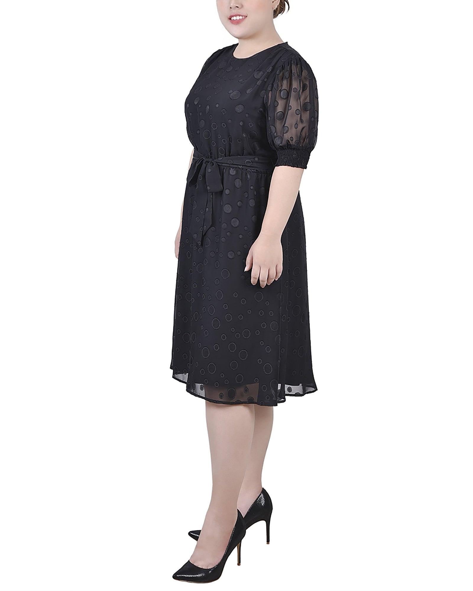 Black Elbow Sleeve Swiss Dot Dress - Plus Product Image