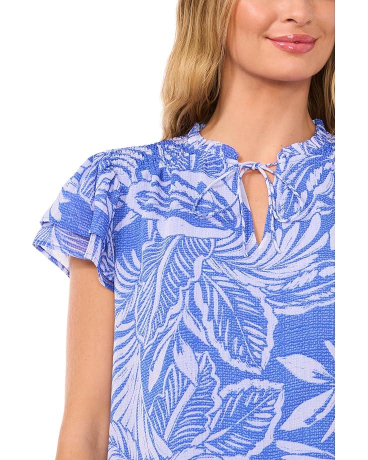 V-Neck Shirred Flutter Sleeve Blouse Product Image