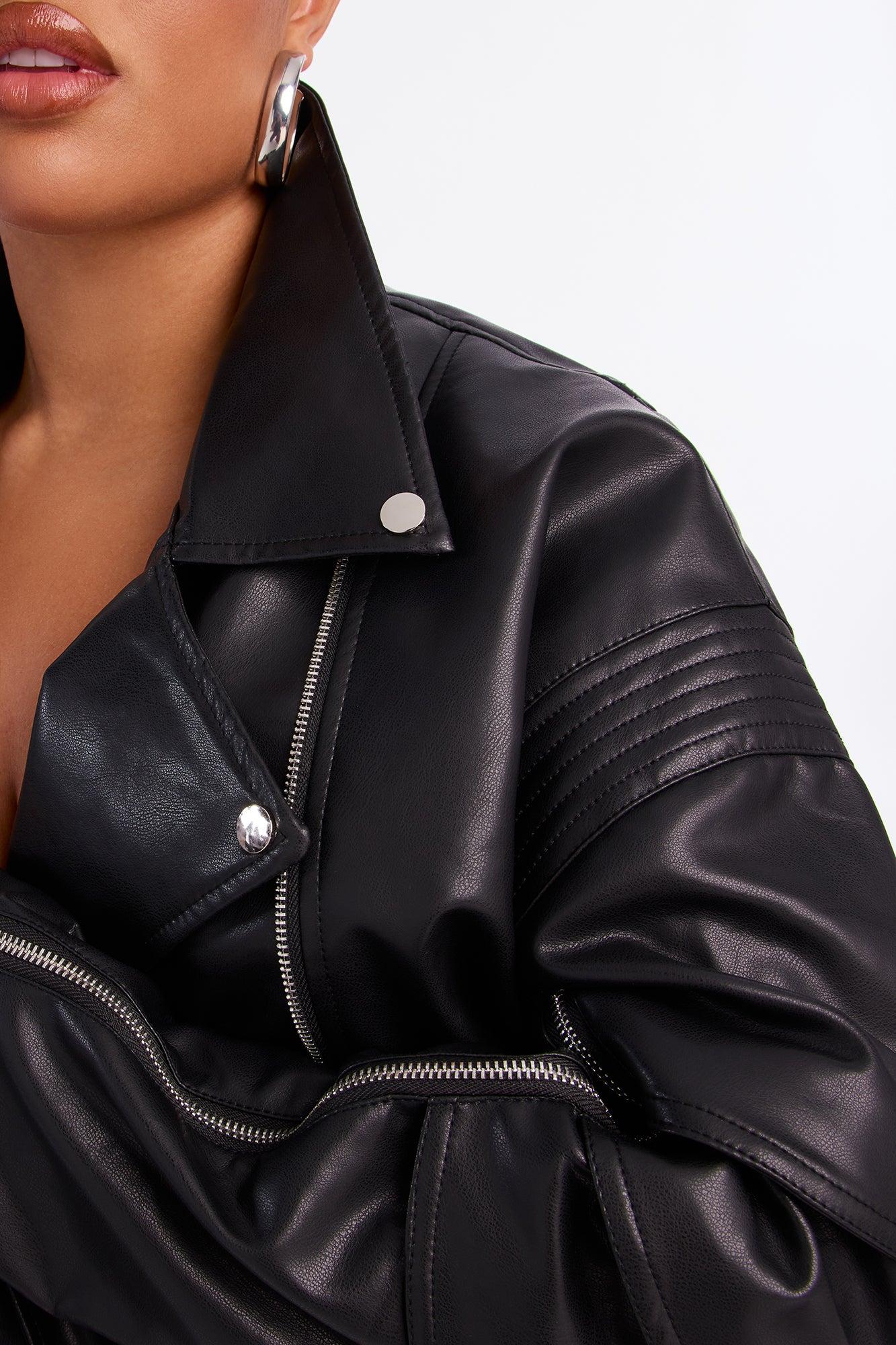 Bet On Me Oversized Faux Leather Moto Jacket - Black Female Product Image