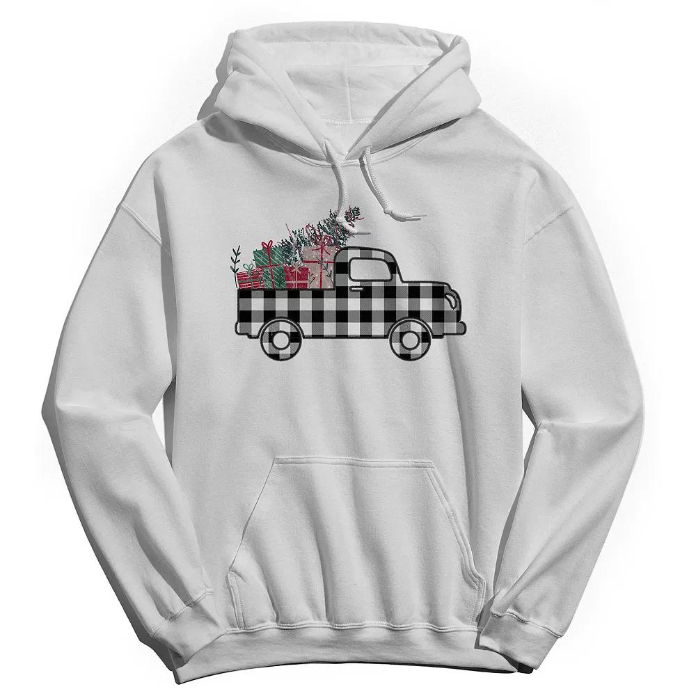 Men's Plaid Christmas Truck Hoodie, Women's, Size: Small, White Product Image