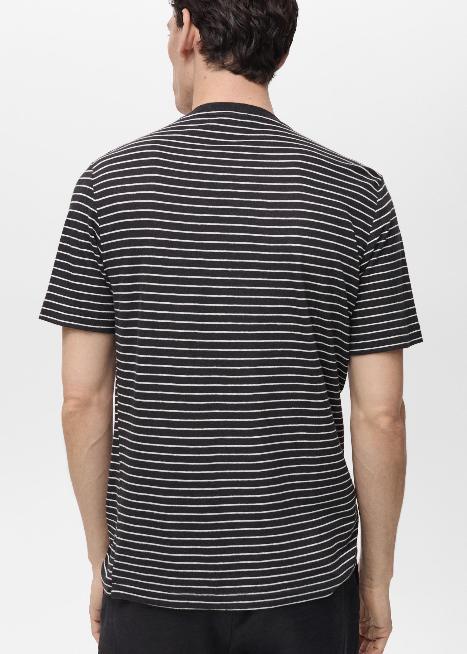 Striped slim-fit linen t-shirt - Men | MANGO USA Product Image