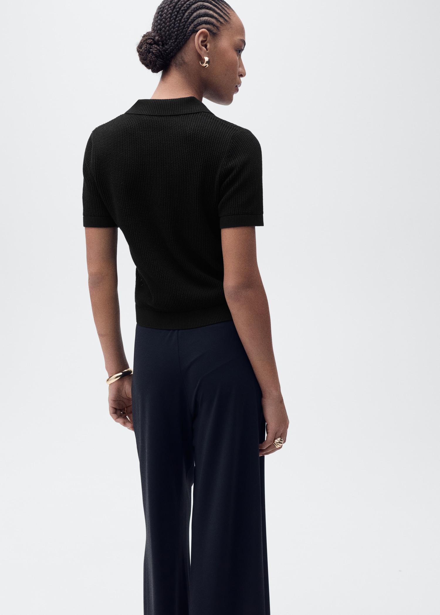 Openwork knitted polo-neck sweater - Women | MANGO USA Product Image