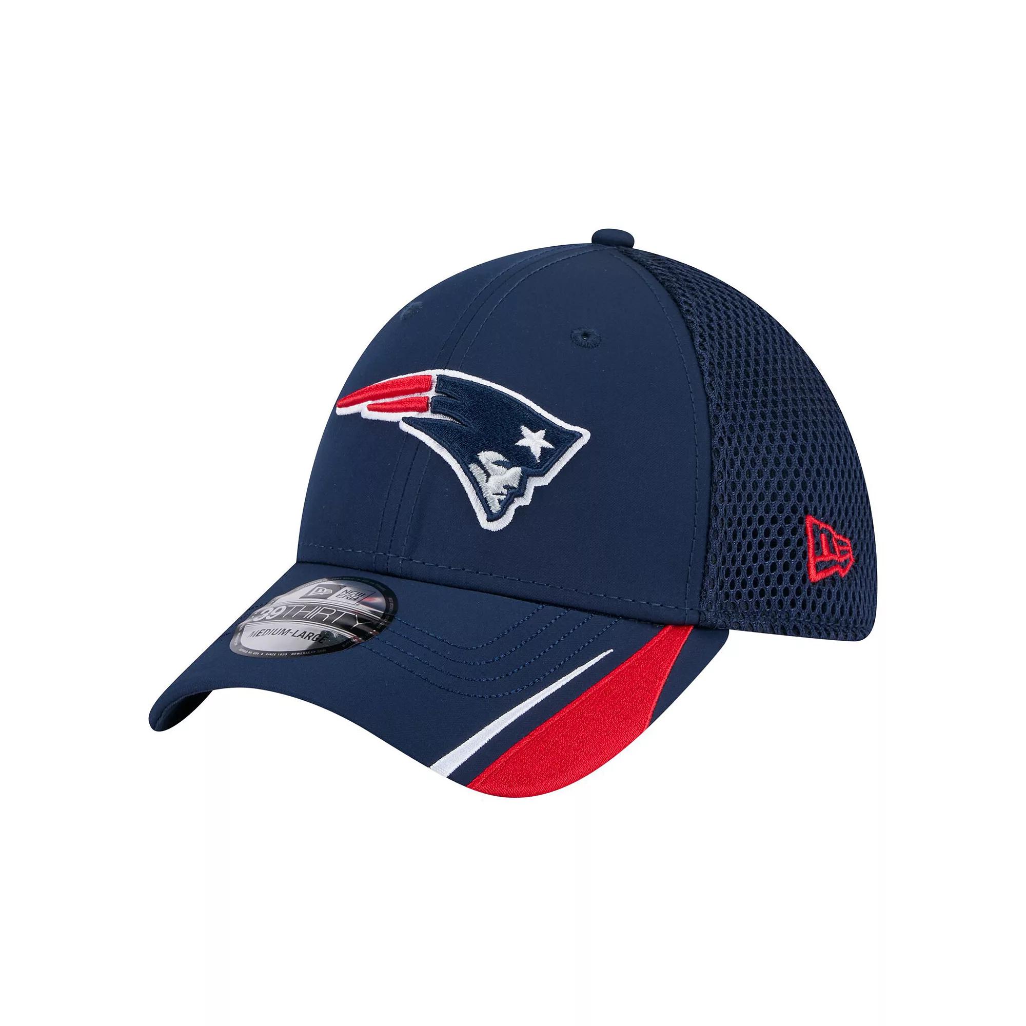 Men's New Era  Navy New England Patriots Game Day Linear 39THIRTY Flex Hat, Size: Medium/Large, Blue Product Image