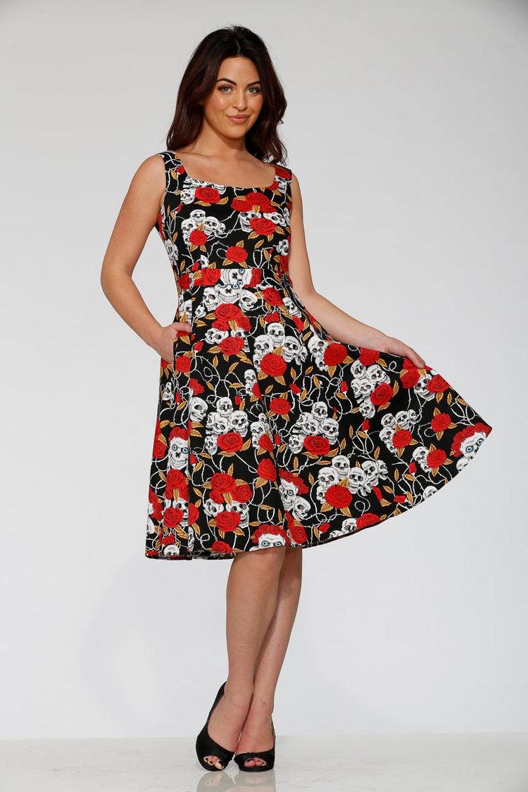 Black & Red Rose Skulls Swing Dress Product Image