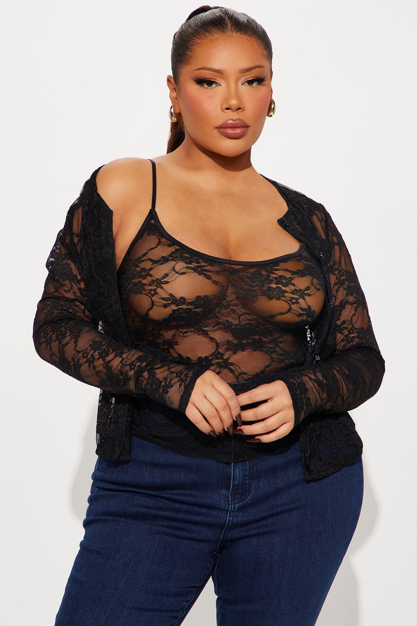 Elara Cami And Cardigan 2 Piece Lace Set - Black Product Image