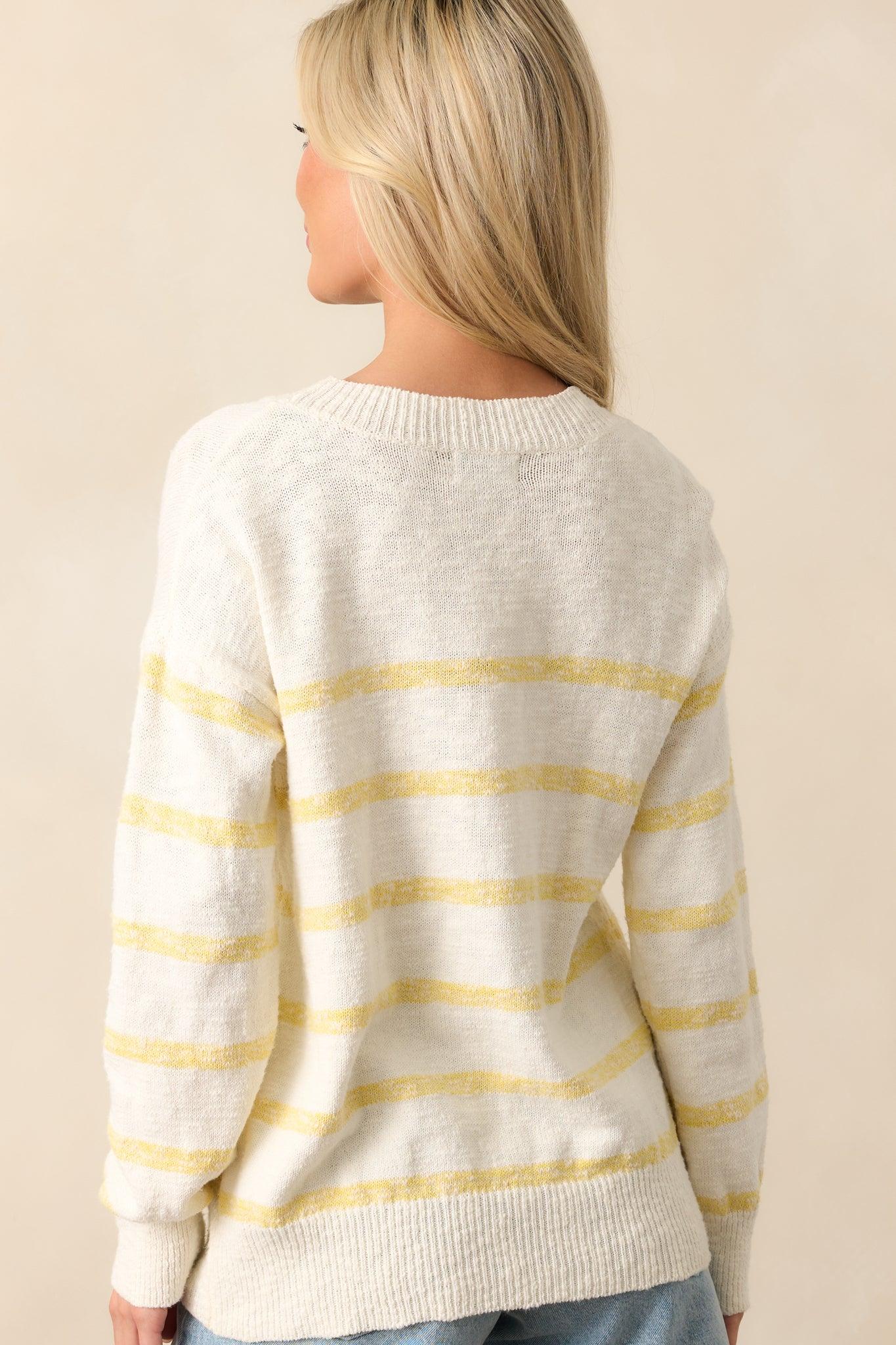 My Day Off Ivory & Yellow Cotton Stripe Sweater Product Image