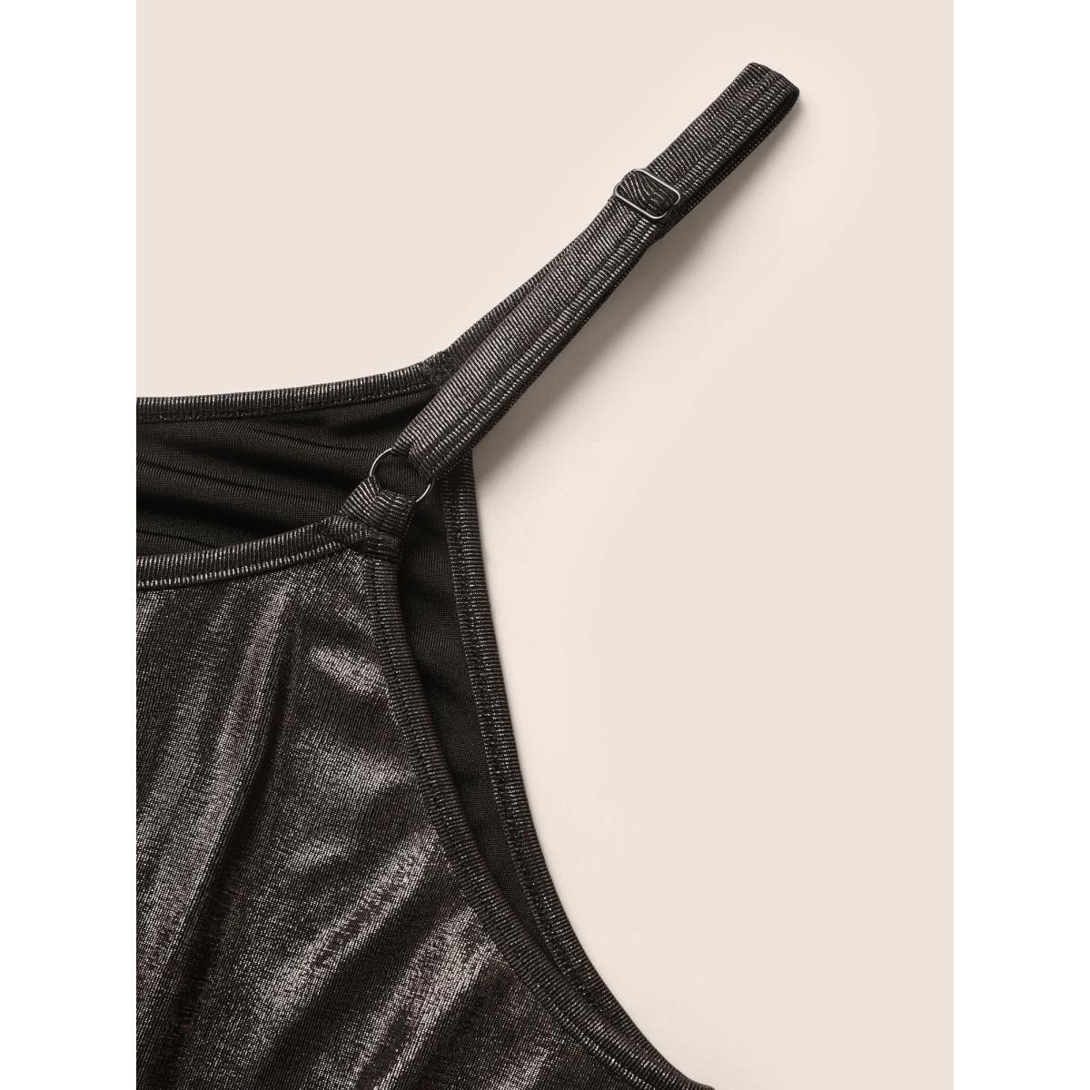 Plus Size High Stretch Overlap Collar Silk Pleated Dress Silver Women Cocktail Overlap Collar Sleeveless Curvy BloomChic 28/5X Product Image