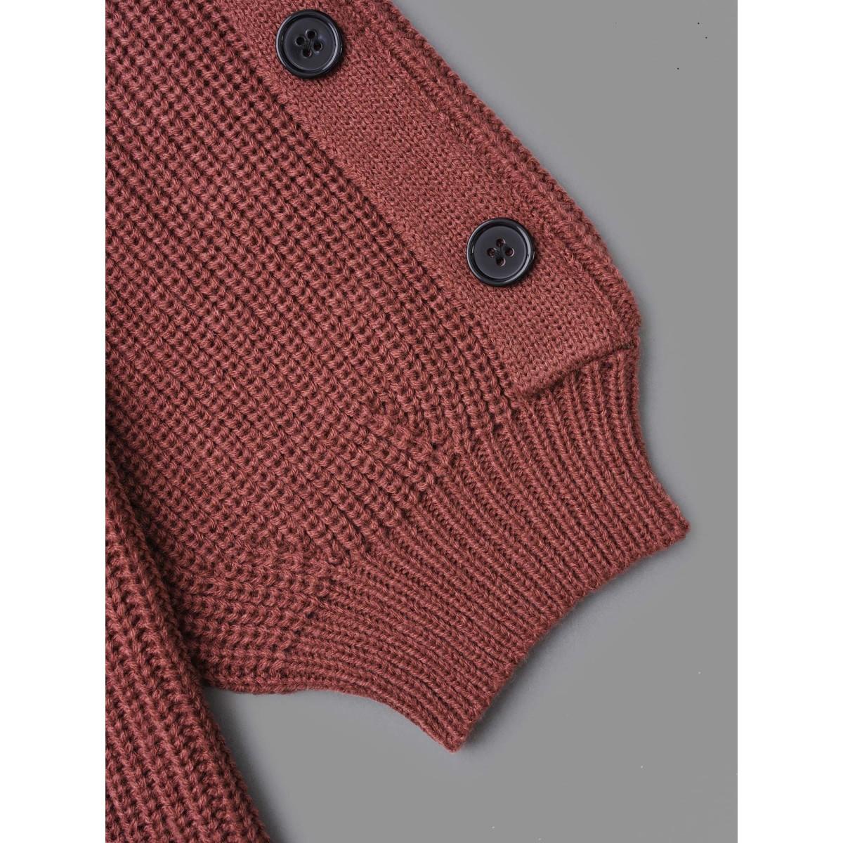 Plus Size Textured Drop Shoulder Button Detailing Pullover Russet Women Casual Loose Long Sleeve Round Neck Everyday Pullovers BloomChic 10/M Product Image