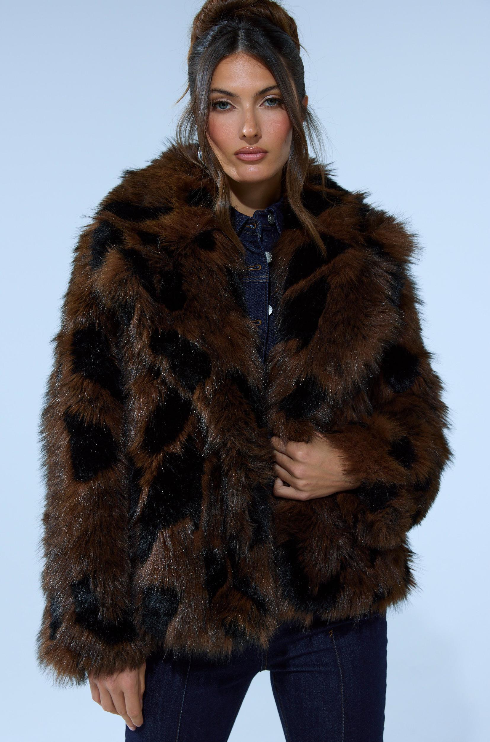 SHORTIE FUR COAT IN BROWN MULTI Product Image