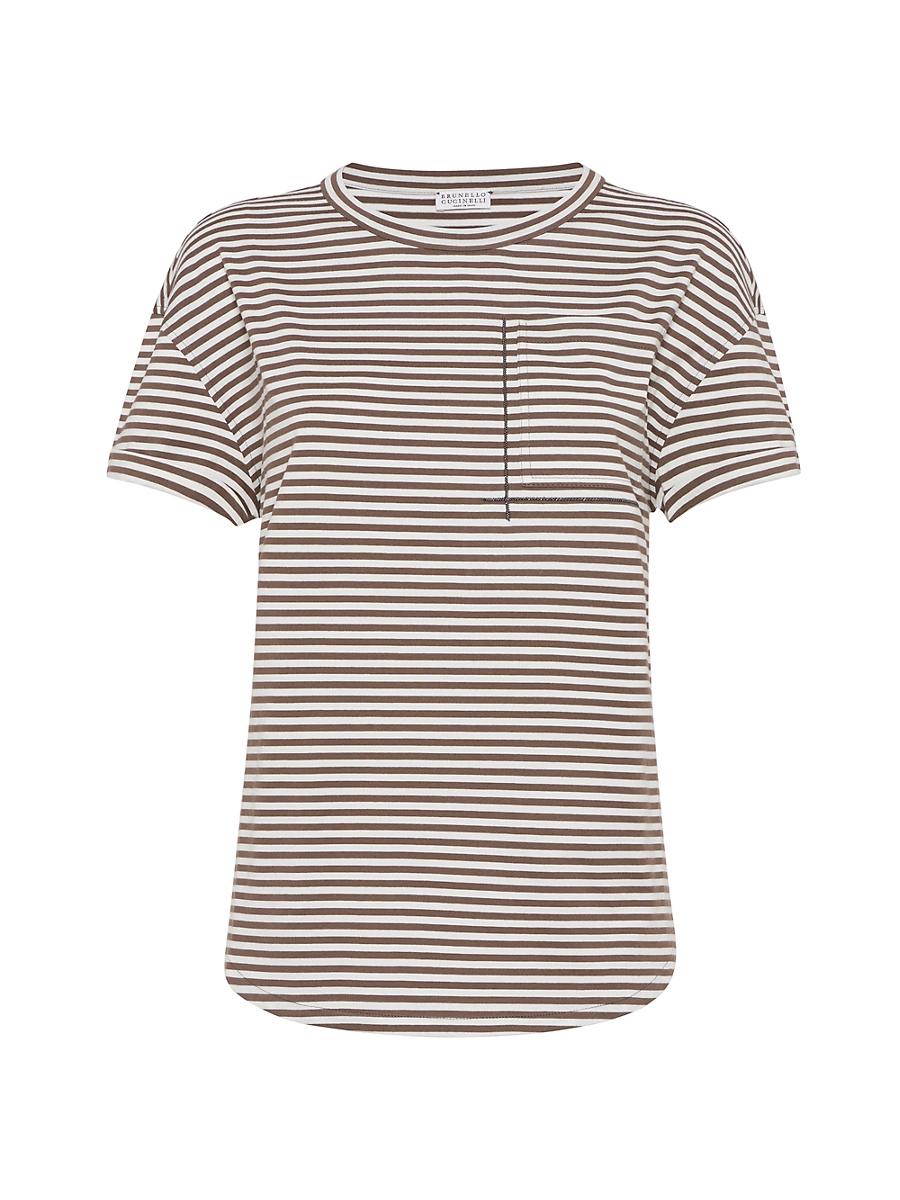 Womens Cotton Striped Jersey T-Shirt with Shiny Pocket Detail Product Image