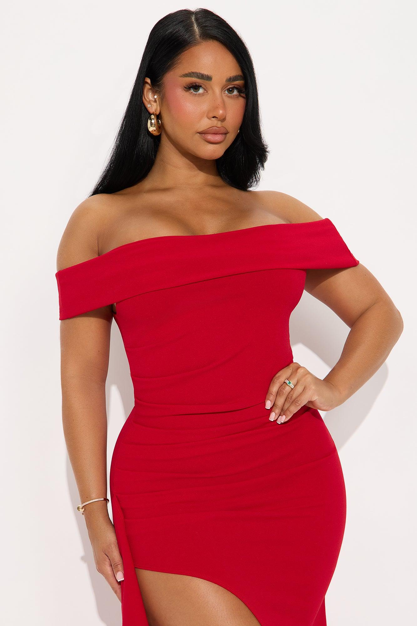 Shantal Off Shoulder Crepe Maxi Dress - Red Product Image