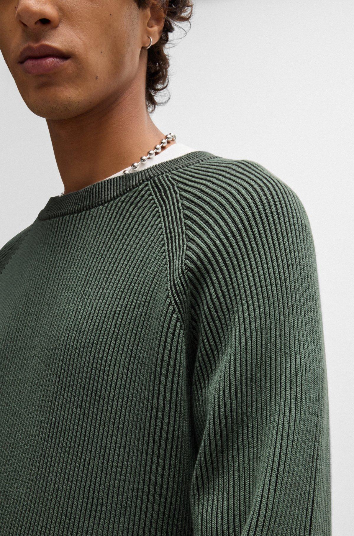 HUGO - Cotton sweater with two-tone ribbing - Light Green Product Image