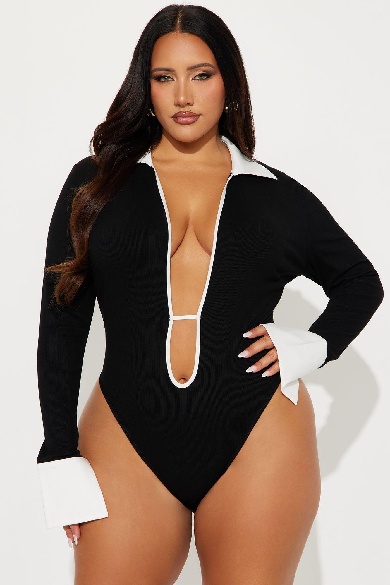Jalynn Ribbed Long Sleeve Bodysuit - Black/White Female Product Image