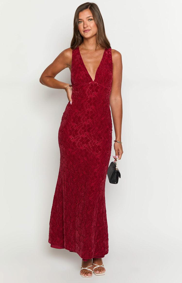 Farida Red Lace Maxi Dress Product Image