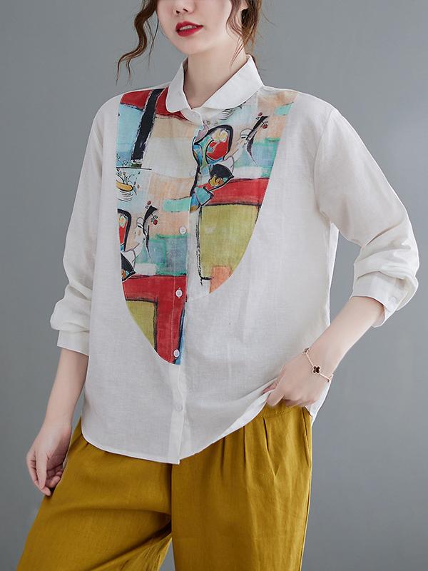 Artistic Retro Contrast Color Cropped Blouse Product Image