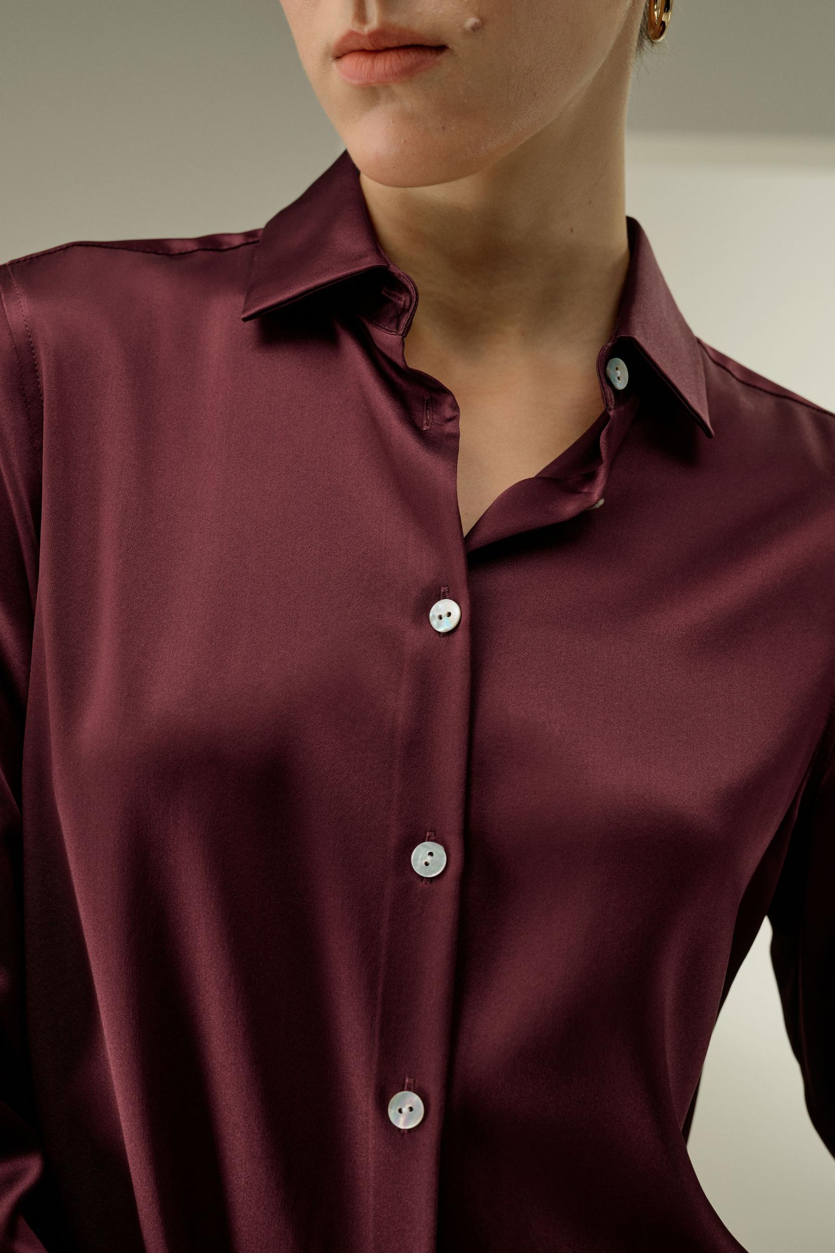 LILYSILK Silk Blouse Women - Burgundy 100% Silk - Versatile for All Occasions Tops S Product Image