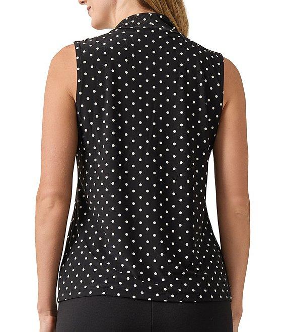 Kasper Polka Dot Printed Knot-Front V-Neck Sleeveless Blouse Product Image