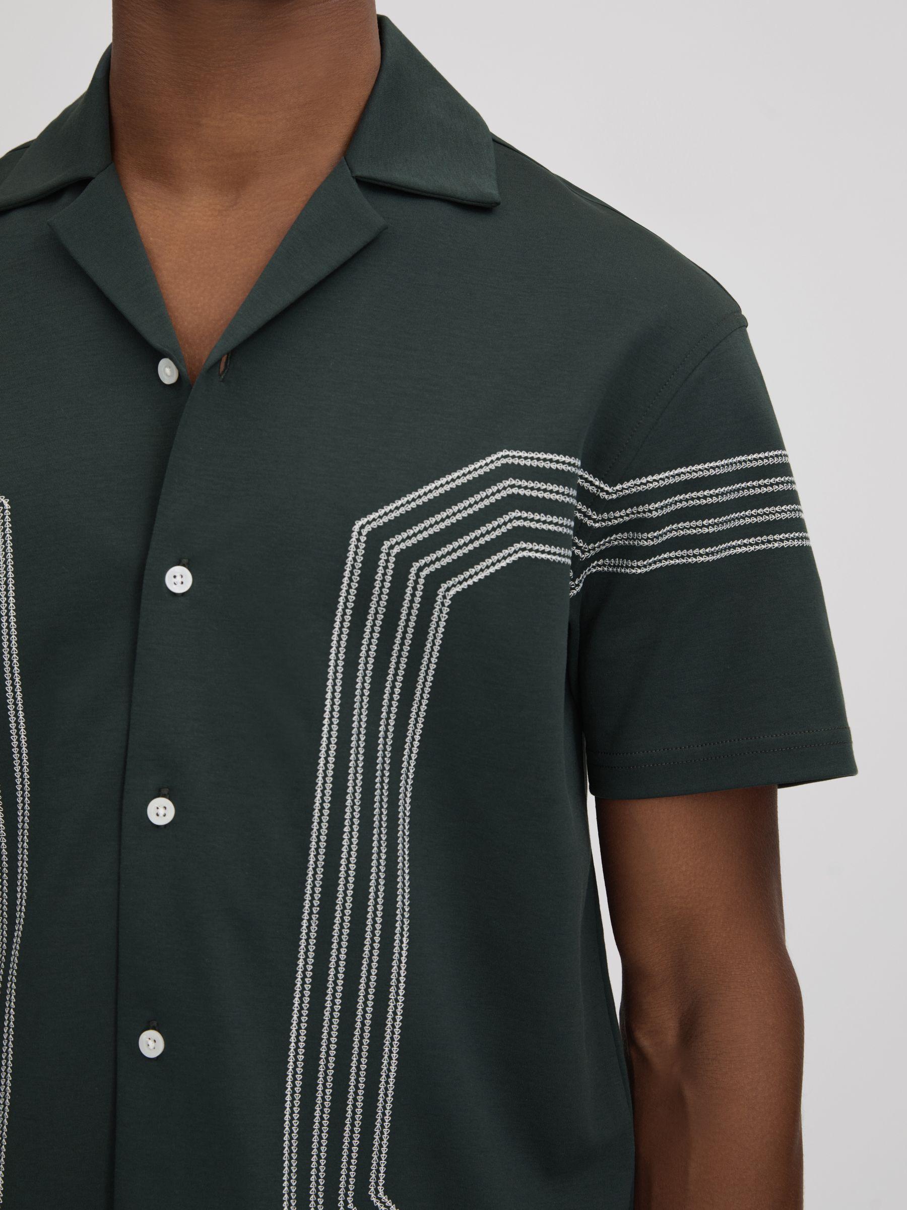 Mercerised Cotton Embroidered Cuban Collar Shirt in Emerald Product Image