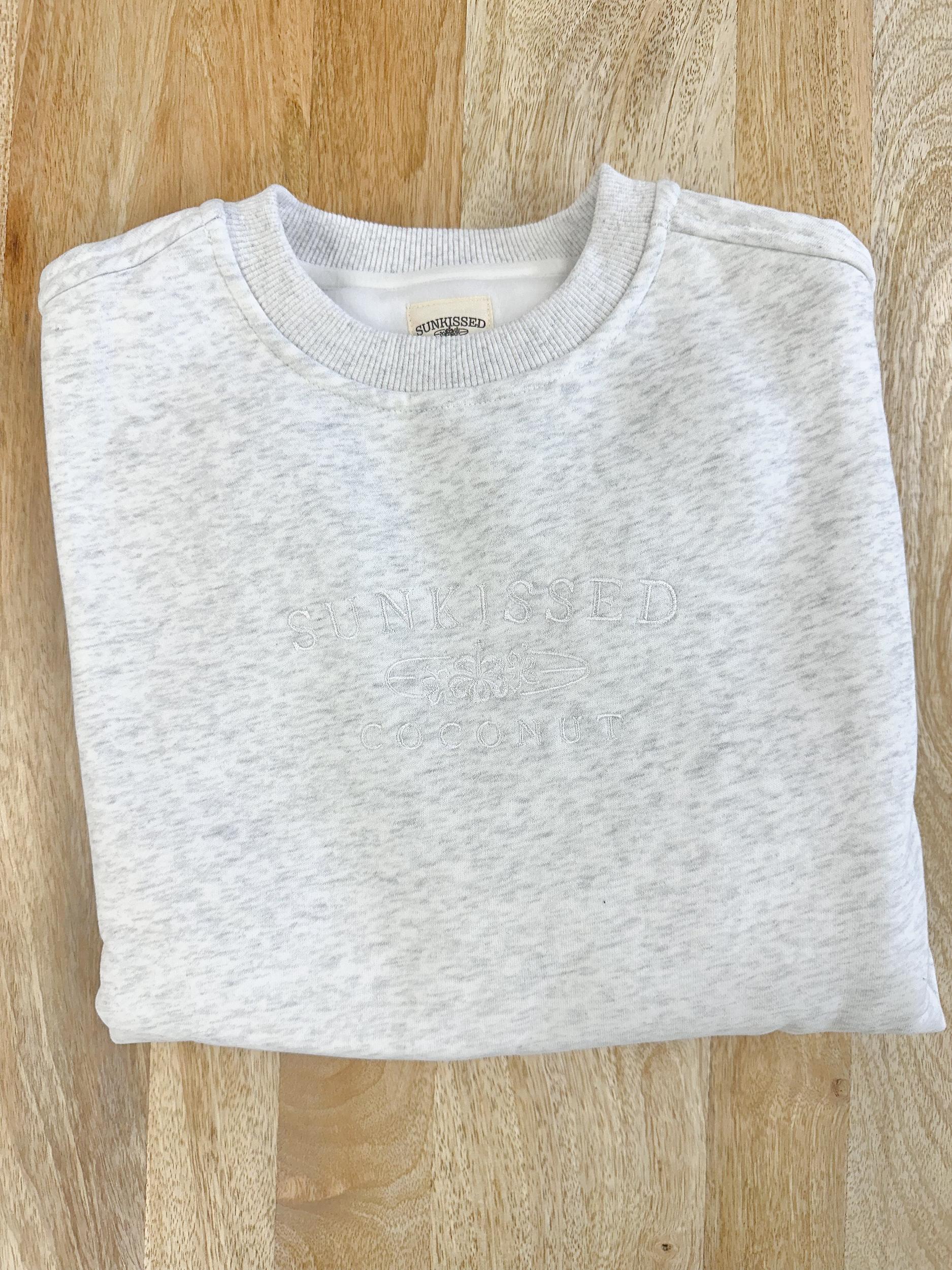 Pearl Grey and White Thread Sunkissedcoconut Embroider Sweatshirt Product Image