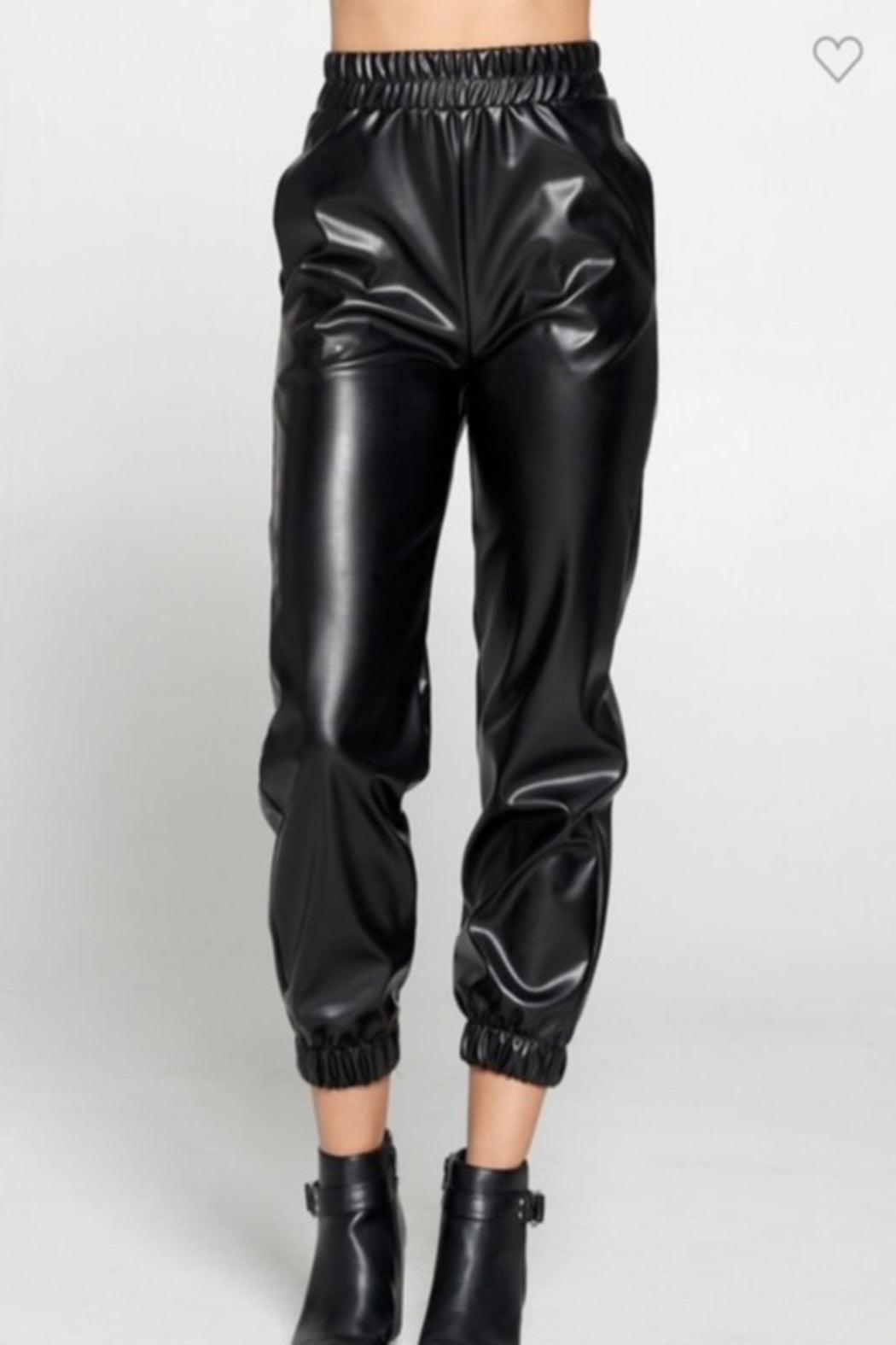 Faux Leather Joggers Product Image