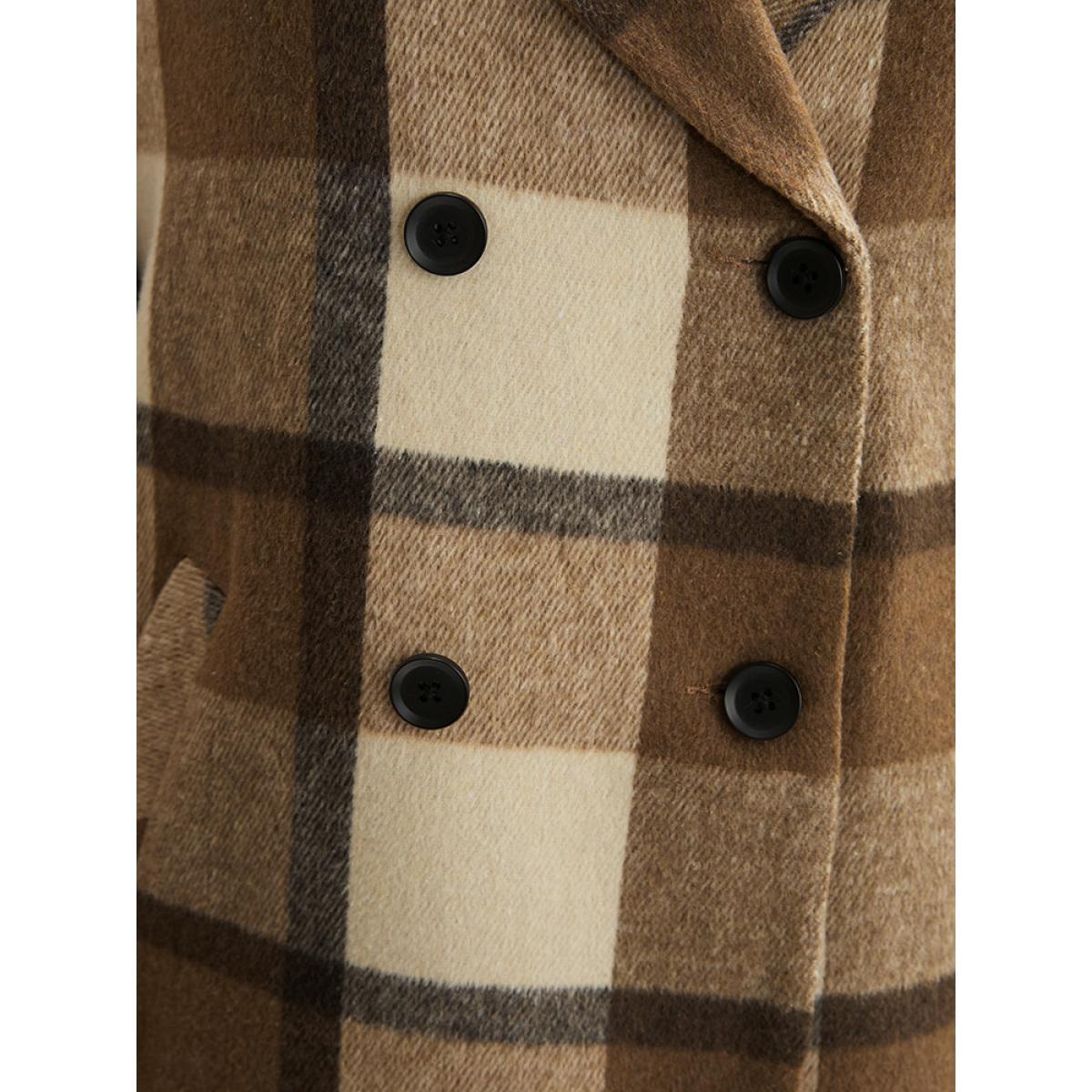 Plus Size Plaid Suit Collar Double Breasted Pocket Blazer Women Chocolate Casual Button Ladies Dailywear Winter Coats BloomChic 12/L Product Image