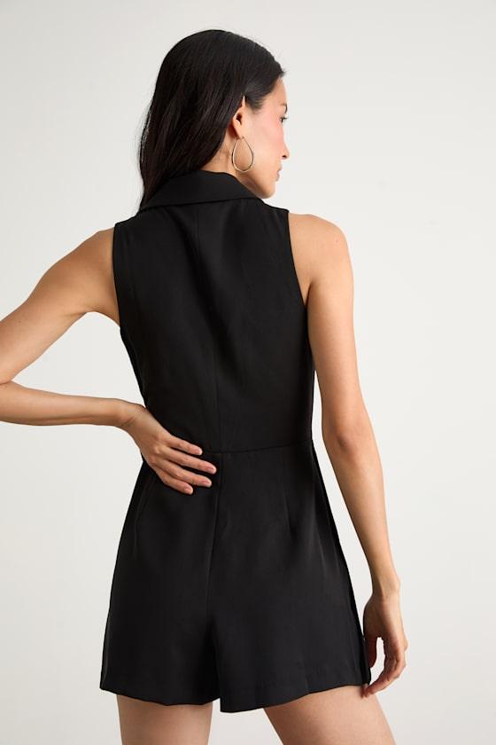 Angie Black Collared Wrap Belted Romper Product Image