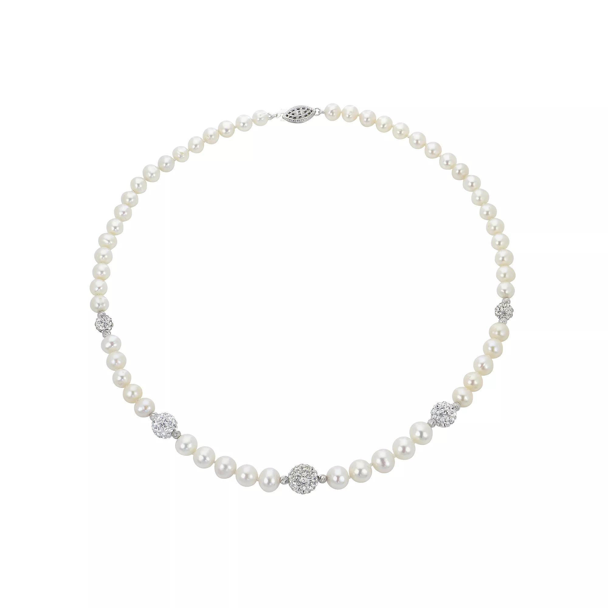 PearLustre by Imperial Freshwater Cultured Pearl & Crystal Bead Necklace, Womens Sterling Silver Product Image
