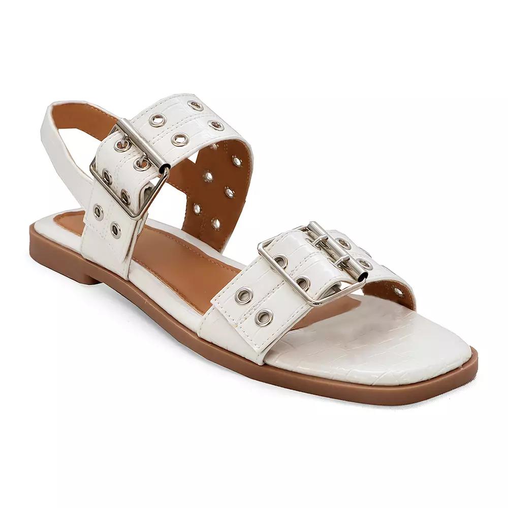 Yoki Women's Double Buckle Square Toe Flat Sandal,  Product Image