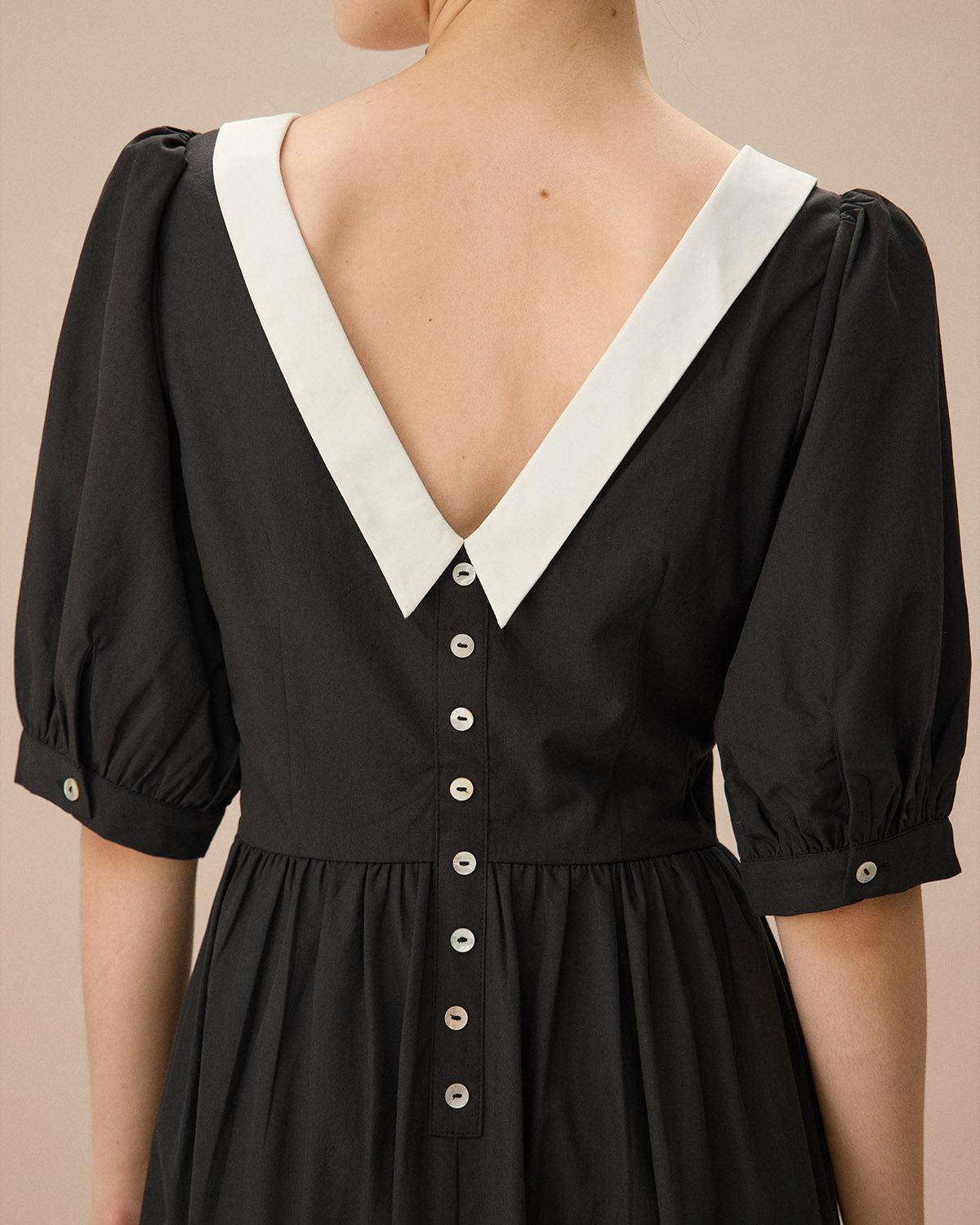 Black Contrasting Puffed Sleeve Maxi Dress Product Image