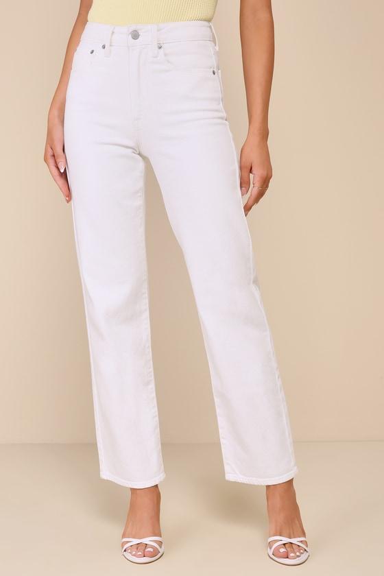 Stylish Journey White Denim High-Rise Straight Leg Jeans Product Image