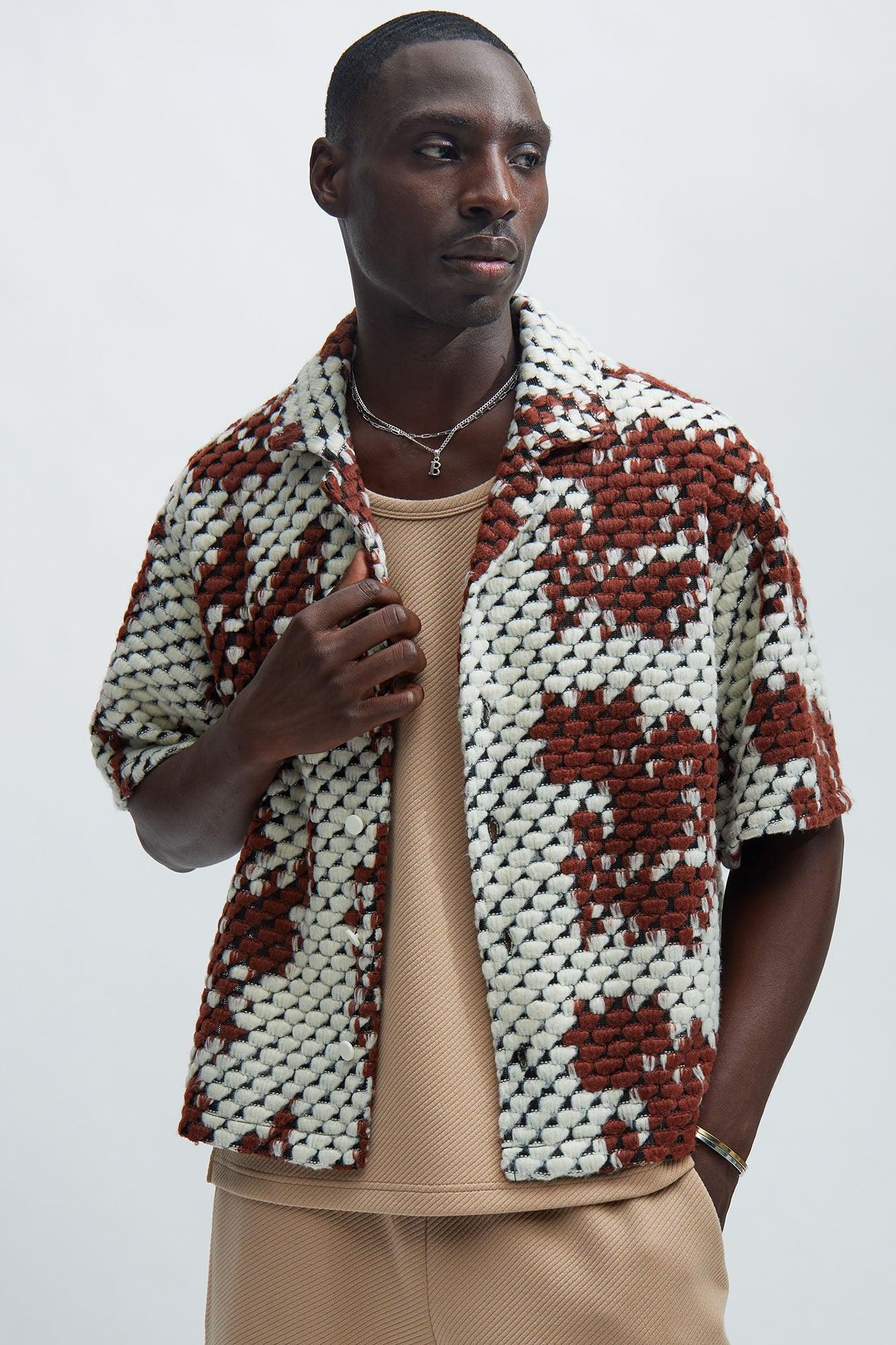 Newbury Jacquard Cropped Shirt - Brown/combo Product Image